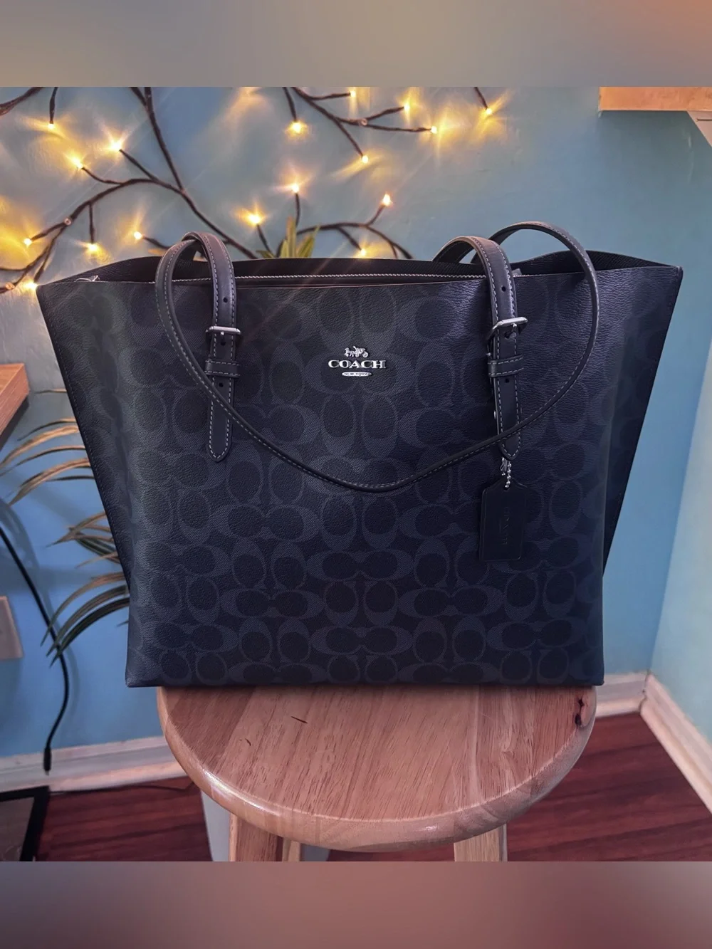 Coach Large Navy Blue Mollie Signature Tote Bag